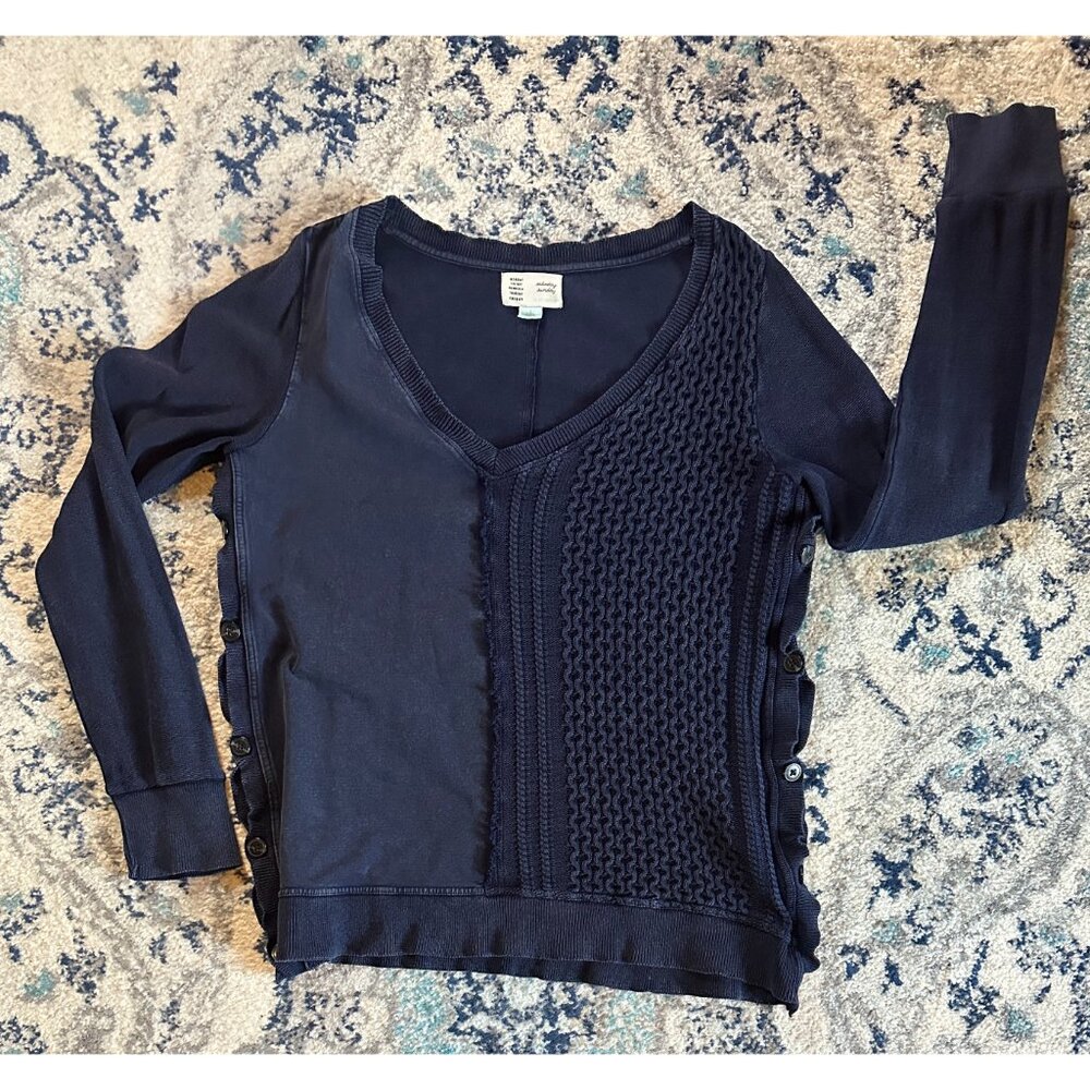 Anthropologie Saturday Sunday Arcana Navy Blue Side Button Sweater Cableknit L - Picture 10 of 12